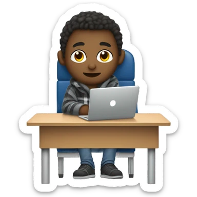 male student sitting at a school desk with a Chromebook wrapped in a blanket sticker