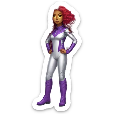 dc comics starfire burning red curly long  hair, purple and silver spacesuit with no helmet   sticker