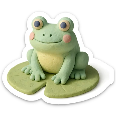 frog sitting on a lily pad in claymation style with visible fingerprints and pastel palette sticker