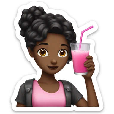 Black haired girl drinking a pink drink  sticker