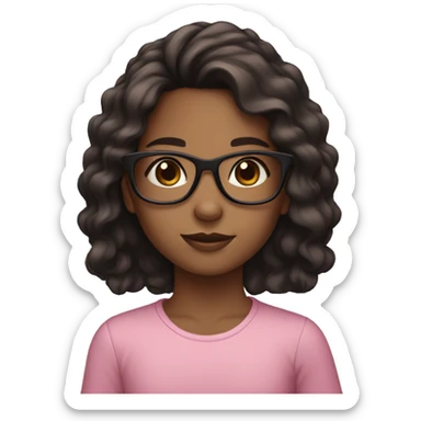 young girl with pink glasses and brown eyes and brown and black lhairng  sticker