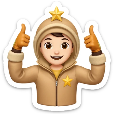 HD a smiling happy dancing toon star with both gloved hands doing thumbs up and blue background sticker