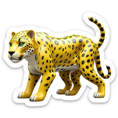 cinematic-jaguar-realistic-full-body-standing on all fours-emoji,-sleek-powerful-frame-poised-for-action,-yellow-fur-adorned-with-bold-black-rosettes,-head-tilted-dramatically,-piercing-green-eyes-locked-onto-its-prey,-simplified-yet-realistic-focused-features,-highly-detailed,-glowing-with-an-almost-sarcastic-glow sticker
