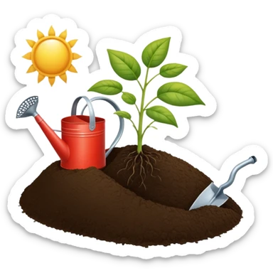 An icon featuring a plant growing from the soil, a watering can, and agricultural tools, symbolizing agronomy. The design includes a farm field, crops, and a sun, representing the study of plants, soil, and agricultural systems. Transparent background highlights sustainable farming and growth. sticker