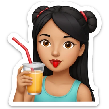 Black hair Latina girl drinking through straw sticker