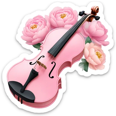 soft pastel pink violin with peonies and glitter sticker