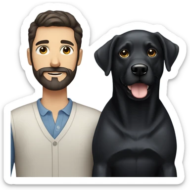 man with dark hair blue eyes beard and mustache holding black Labrador  sticker