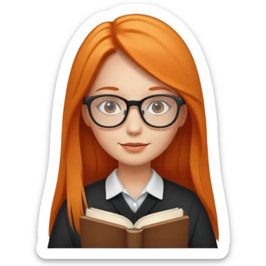 Long Hair Women with Book, Orange straight Hair, glasses

 sticker