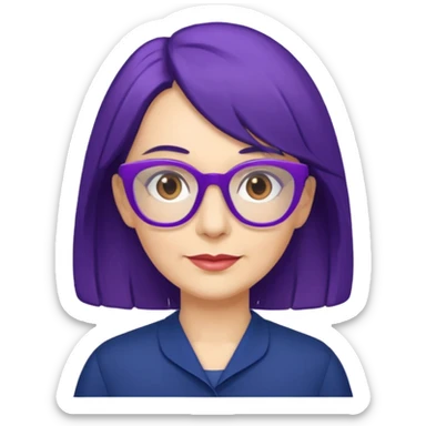 50-year-old woman with purple glasses, brown eyes, and navy blue shoulder-length hair sticker