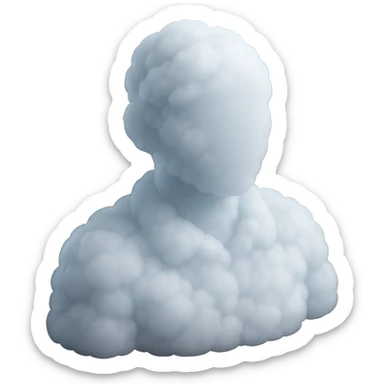 faceless person, facing straight, composed entirely of white fluffy convex clouds, shoulders up, no shadows, matte glass style sticker