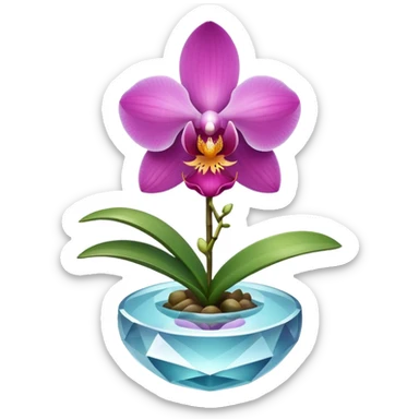 orchid with crystal growing from center sticker