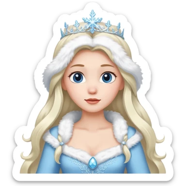 snow princess with long hair wearing snow chirsmas clothes looking at the front sticker