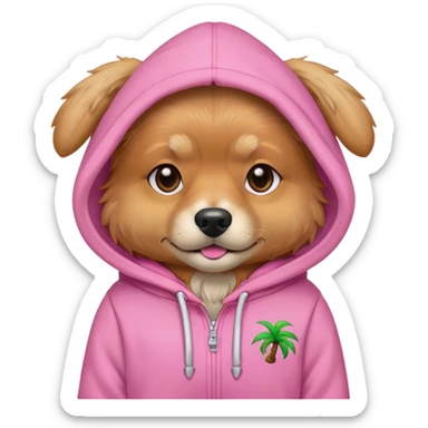 Dog wearing a pink palm puff hoodie￼ sticker