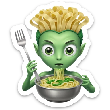 alien holding pasta sticker