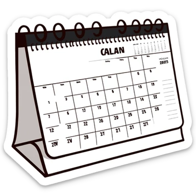 Colorful desk calendar with flip pages and a marked important date sticker