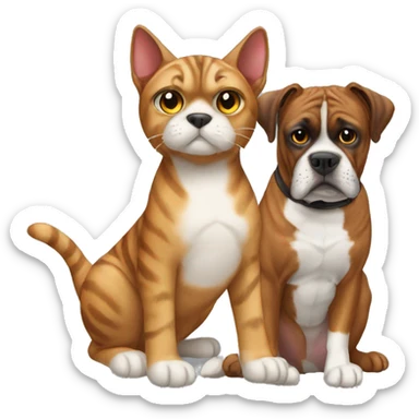 Tabby cat with a boxer dog sticker