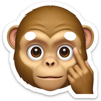 A monkey using one finger to pull his eyelid down to expose more eye sticker