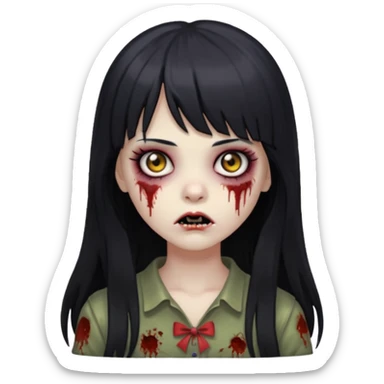 faça o emoji de uma menina zumbi de cabelos longos pretos com franja sticker