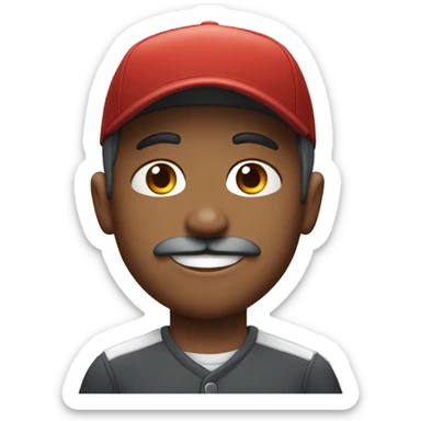 smiling boy in baseball cap with gray and red hair with thick mustache  sticker