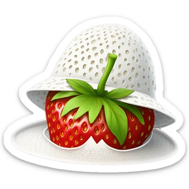 Red strawberry, smiling wearing a white sun hat sticker