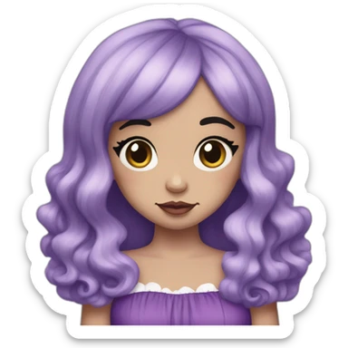 Melanie Martinez with long split dye hair and a purple dress with a heart sticker