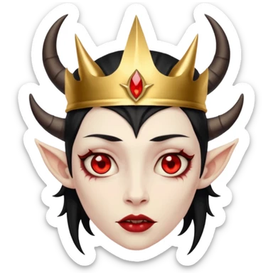 human demon hybrid with red eyes black horns and simple gold grown sticker