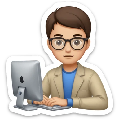 young programmer working very hard on the computer, squinting, focused expression sticker