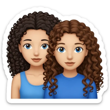 Two best friends .bestie 1: beige skin with brown long hair and blue eye. Bestie 2:mixed race skin with curly black hair and brown eye sticker