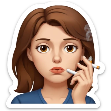 tired woman with brown hair smoking a cigarette looking fed up and exhausted sticker