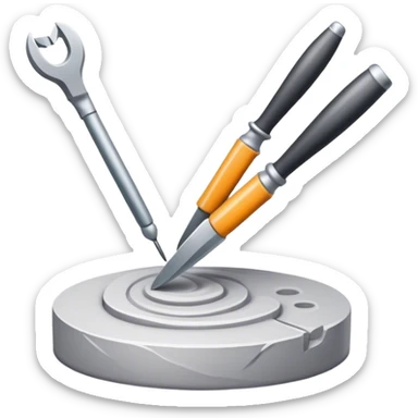 Icon for sculpting, with sculpting tools, sculpture in progress on a textured surface, minimalistic style, clean lines, transparent background. sticker