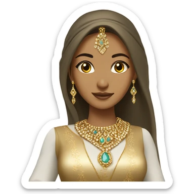 Arab princesse with gold jewellery with tan skin and long hair and beautiful arab dress  sticker