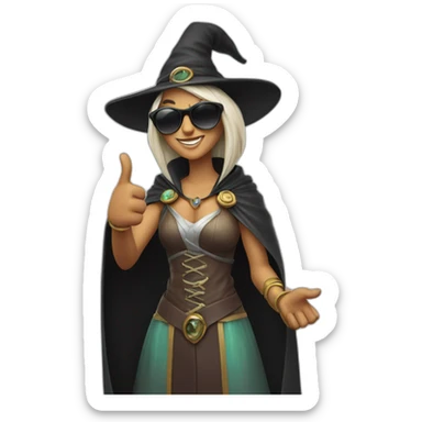 Sorceress wearing sunglasses and giving a thumbs up sticker