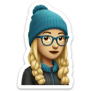 Blonde girl in beanie hat with glasses sticker