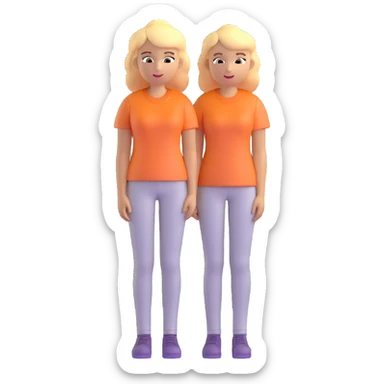 woman with blond hair, entire body visible, standing, wearing a very light orange shirt, emoji style sticker