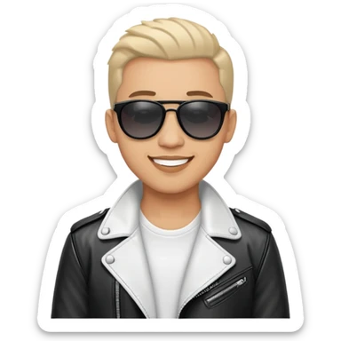 Happy Male Music Singer with white shirt, black leather jacket and sunglasses sticker