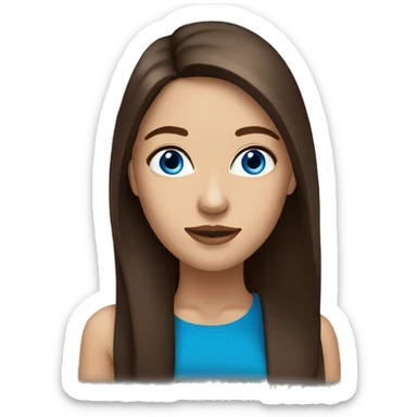brunette woman blue eyes long straight brown  hair full lips  sticker