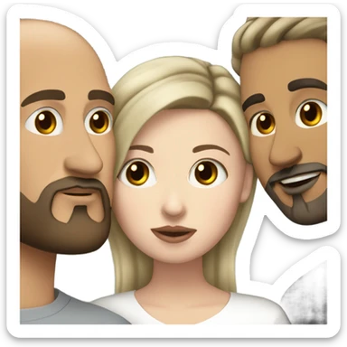 White girl dark hair kissing mixed bald man with beard sticker