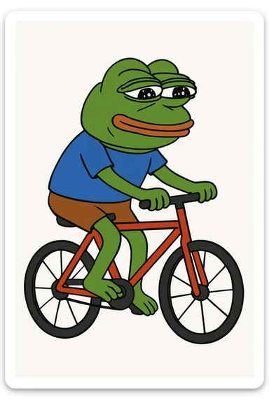 create a pepe riding bike, white background sticker