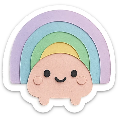 adorable soft pastel rainbow, watercolor texture, happy face, no arms or legs, full body, kawaii paper craft style sticker