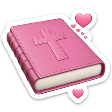 a floating monochromatic pink bible with hearts around it  sticker