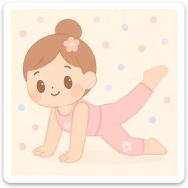 girl in pink pilates outfit with floral accents, cheerful and cute sticker