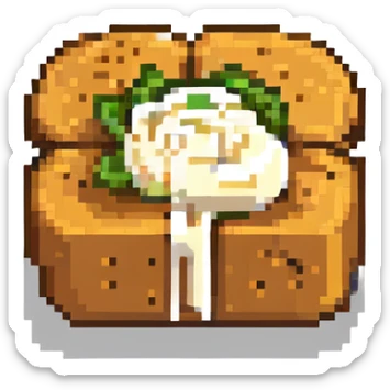 A piece of bread with mayonnaise sticker