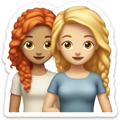 Red head and blonde girl best friends holding hands both have light skin  sticker