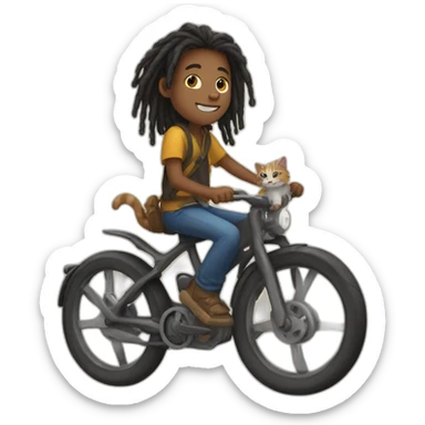 A boy with dreadlocks rides a cat sticker
