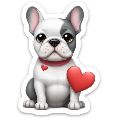 Grey white frenchie holding a heart  sticker