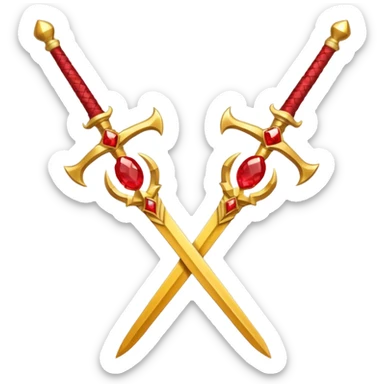 Golden fiery royal two crossed swrods with red gem and golden blade and golden handle sticker