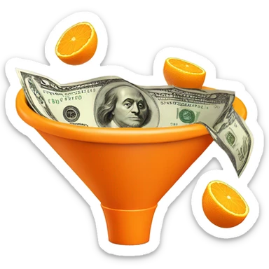 a orange 3d funnel with cash going into it  sticker