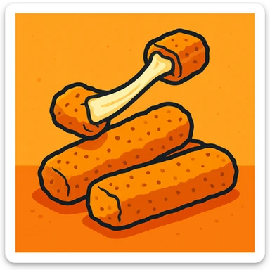 mozzarella sticks, cartoon style, golden brown, gooey cheese, simple background sticker