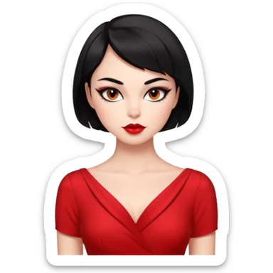 Chica Otaku con delineado gatita con vestido rojo y pelo corto negro súper sexy sticker