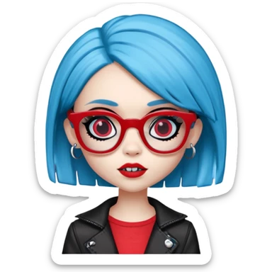 Ghoulia yelps monster high doll in scene/emo style clothes, thin, small, red, rectangle glasses sticker